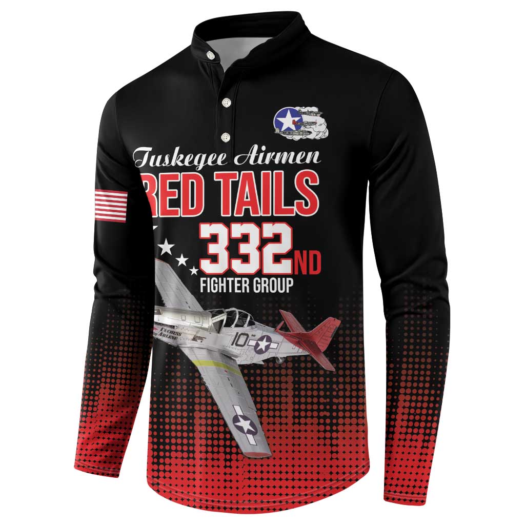 Tuskegee Red Tails Airmen WWII Tribute Button Sweatshirt 332nd Fighter Group - Black