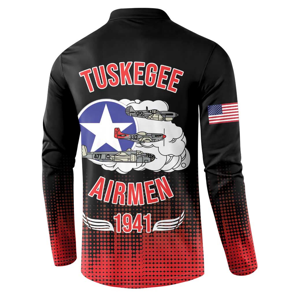 Tuskegee Red Tails Airmen WWII Tribute Button Sweatshirt 332nd Fighter Group - Black