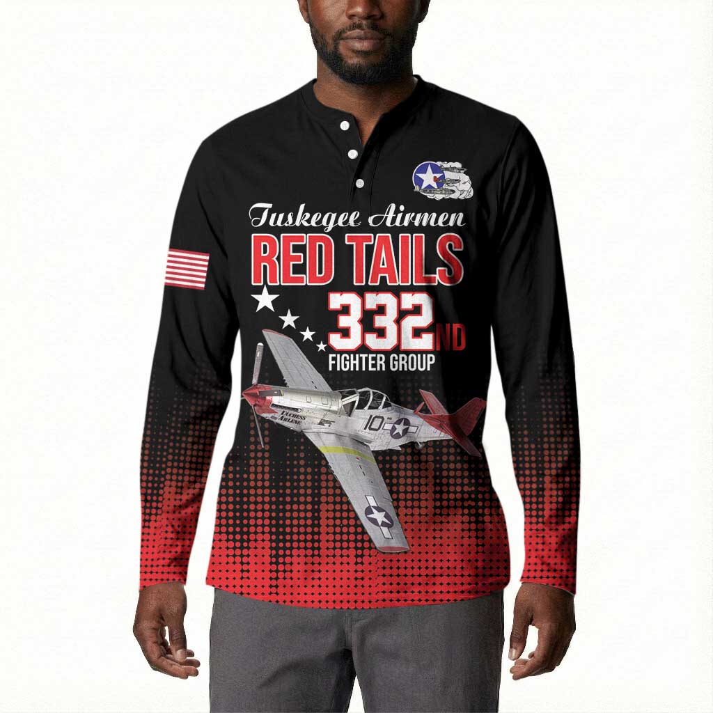 Tuskegee Red Tails Airmen WWII Tribute Button Sweatshirt 332nd Fighter Group - Black