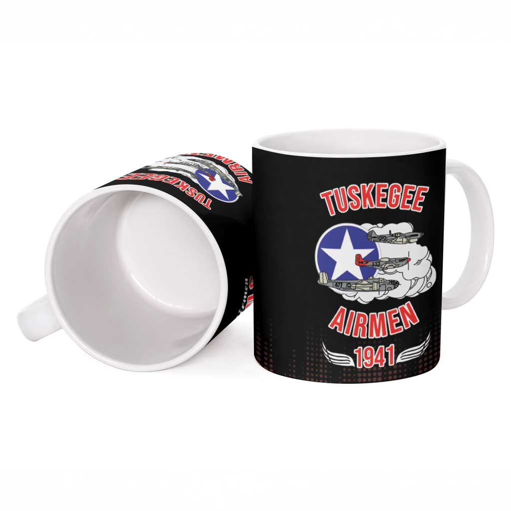 Tuskegee Red Tails Airmen WWII Tribute Ceramic Mug 332nd Fighter Group - Black