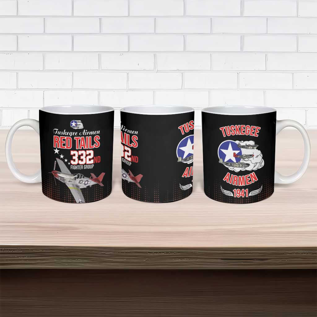 Tuskegee Red Tails Airmen WWII Tribute Ceramic Mug 332nd Fighter Group - Black