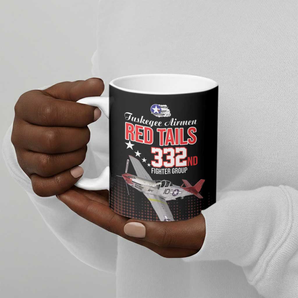 Tuskegee Red Tails Airmen WWII Tribute Ceramic Mug 332nd Fighter Group - Black