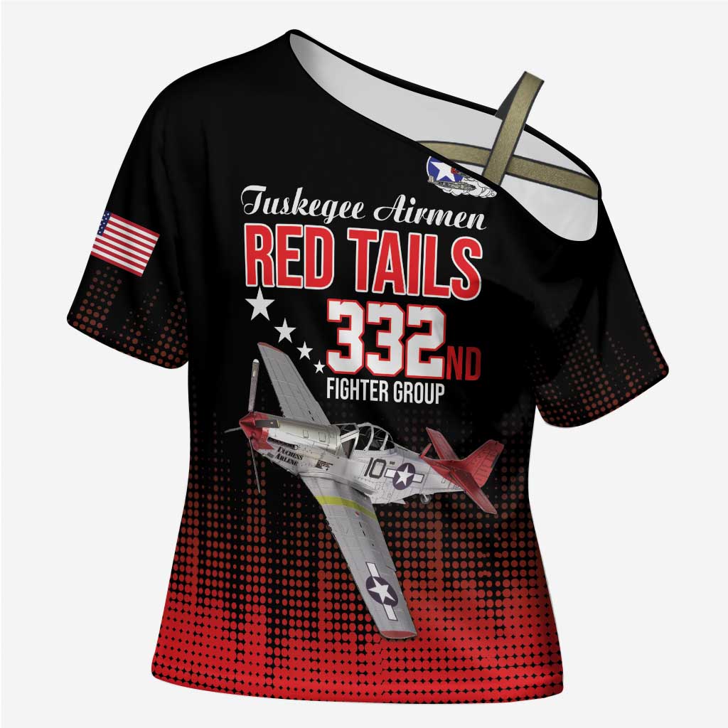 Tuskegee Red Tails Airmen WWII Tribute Cross Shoulder Shirt 332nd Fighter Group - Black