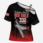 Tuskegee Red Tails Airmen WWII Tribute Cross Shoulder Shirt 332nd Fighter Group - Black