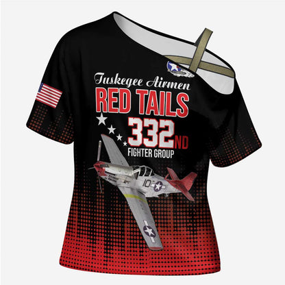 Tuskegee Red Tails Airmen WWII Tribute Cross Shoulder Shirt 332nd Fighter Group - Black