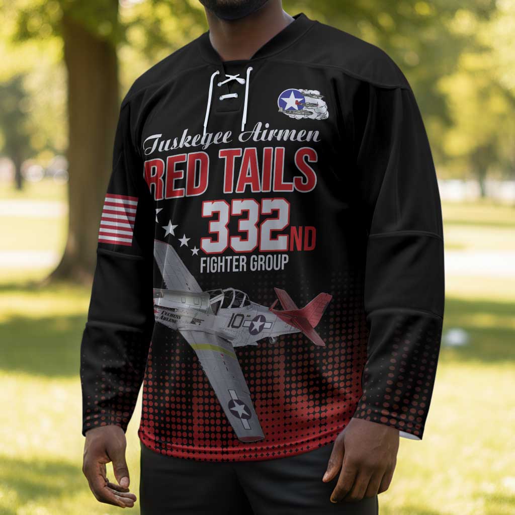 Tuskegee Red Tails Airmen WWII Tribute Hockey Jersey 332nd Fighter Group - Black
