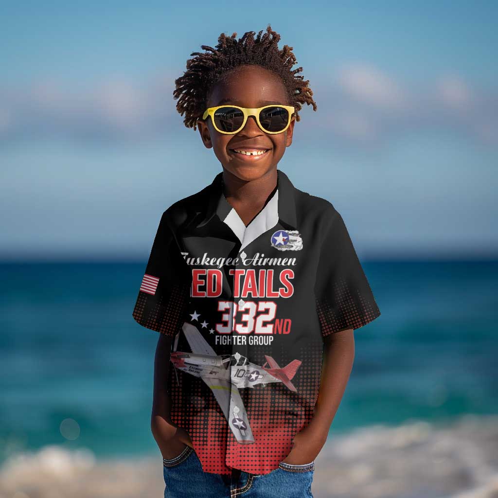 Tuskegee Red Tails Airmen WWII Tribute Kid Hawaiian Shirt 332nd Fighter Group - Black