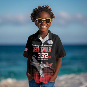 Tuskegee Red Tails Airmen WWII Tribute Kid Hawaiian Shirt 332nd Fighter Group - Black