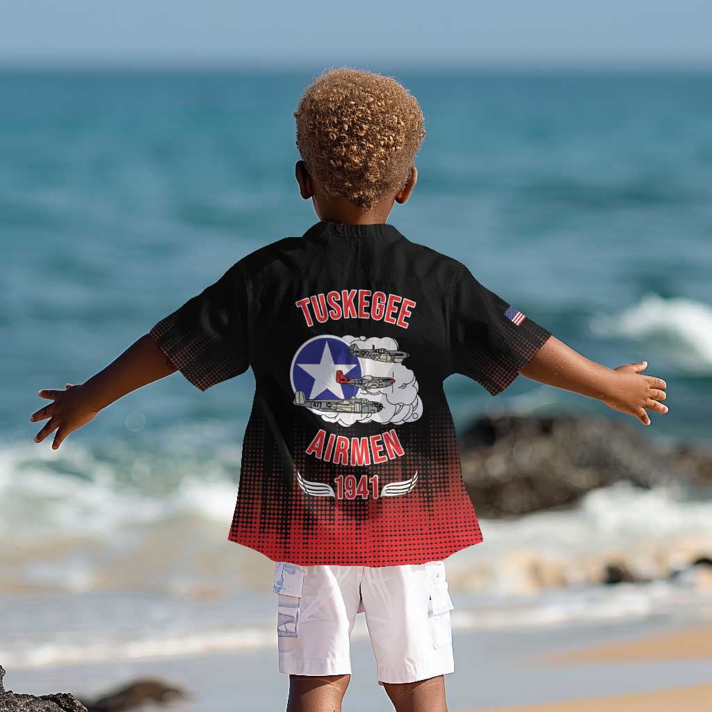 Tuskegee Red Tails Airmen WWII Tribute Kid Hawaiian Shirt 332nd Fighter Group - Black