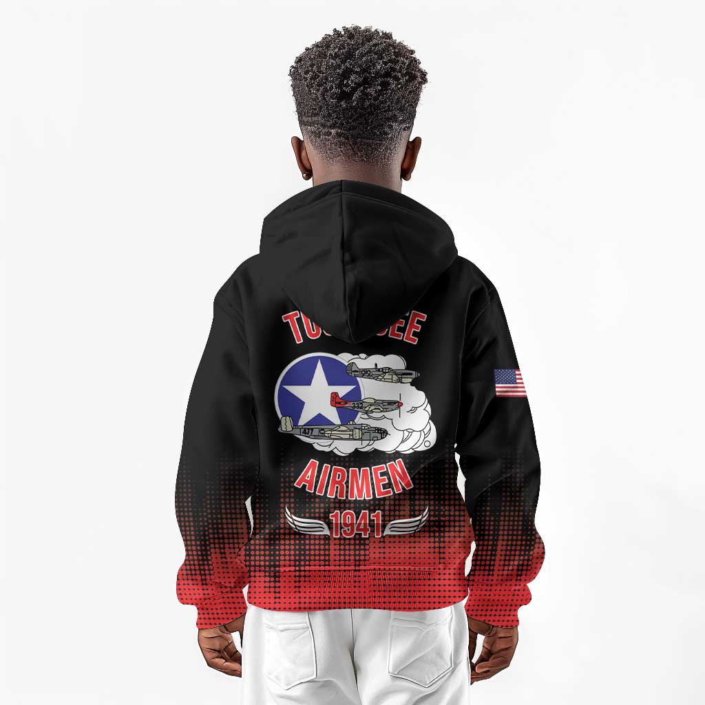 Tuskegee Red Tails Airmen WWII Tribute Kid Hoodie 332nd Fighter Group - Black - African Pride