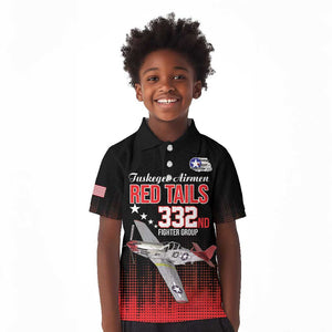 Tuskegee Red Tails Airmen WWII Tribute Kid Polo Shirt 332nd Fighter Group - Black - African Pride