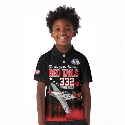 Tuskegee Red Tails Airmen WWII Tribute Kid Polo Shirt 332nd Fighter Group - Black - African Pride
