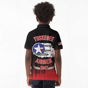 Tuskegee Red Tails Airmen WWII Tribute Kid Polo Shirt 332nd Fighter Group - Black - African Pride