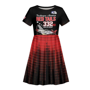 Tuskegee Red Tails Airmen WWII Tribute Kid Short Sleeve Dress 332nd Fighter Group - Black - African Pride