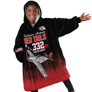 Tuskegee Red Tails Airmen WWII Tribute Kid Wearable Blanket Hoodie 332nd Fighter Group - Black - African Pride