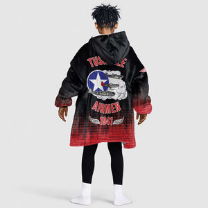 Tuskegee Red Tails Airmen WWII Tribute Kid Wearable Blanket Hoodie 332nd Fighter Group - Black - African Pride