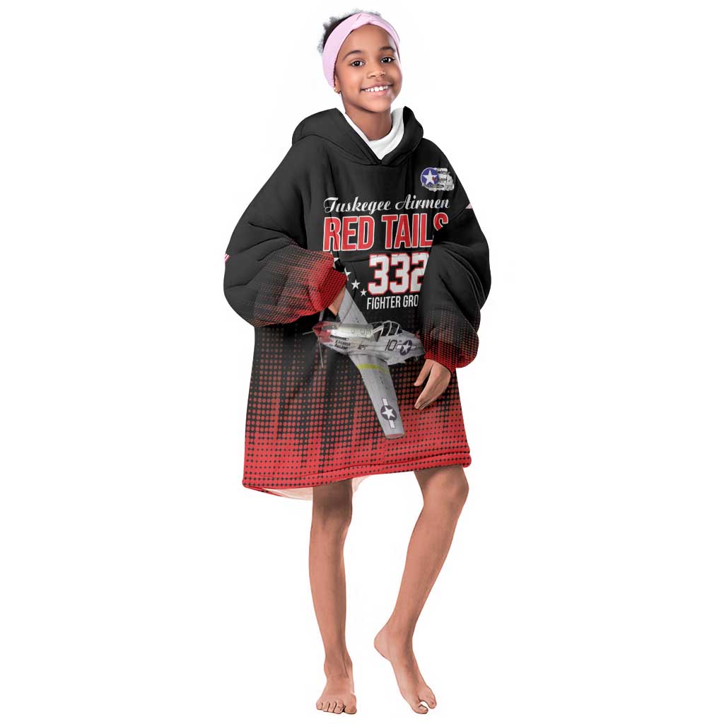 Tuskegee Red Tails Airmen WWII Tribute Kid Wearable Blanket Hoodie 332nd Fighter Group - Black - African Pride