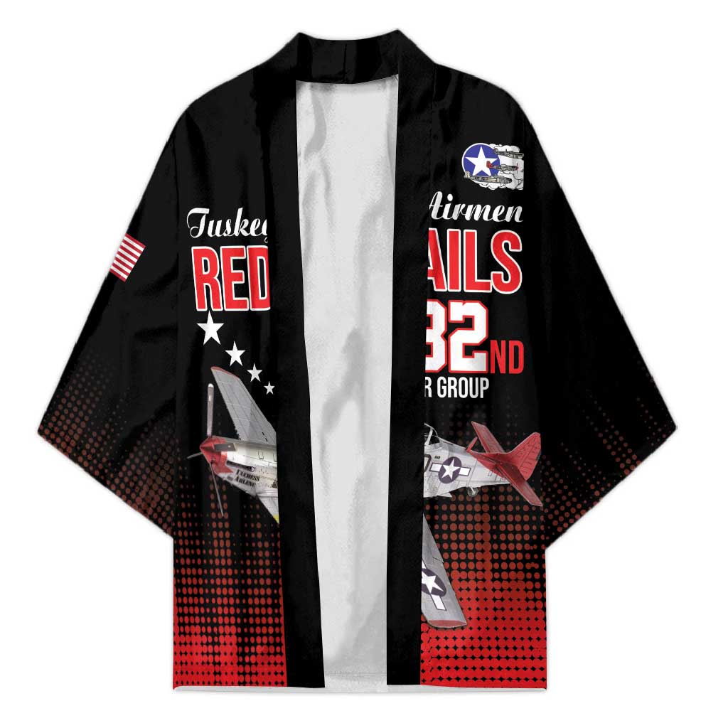 Tuskegee Red Tails Airmen WWII Tribute Kimono 332nd Fighter Group - Black
