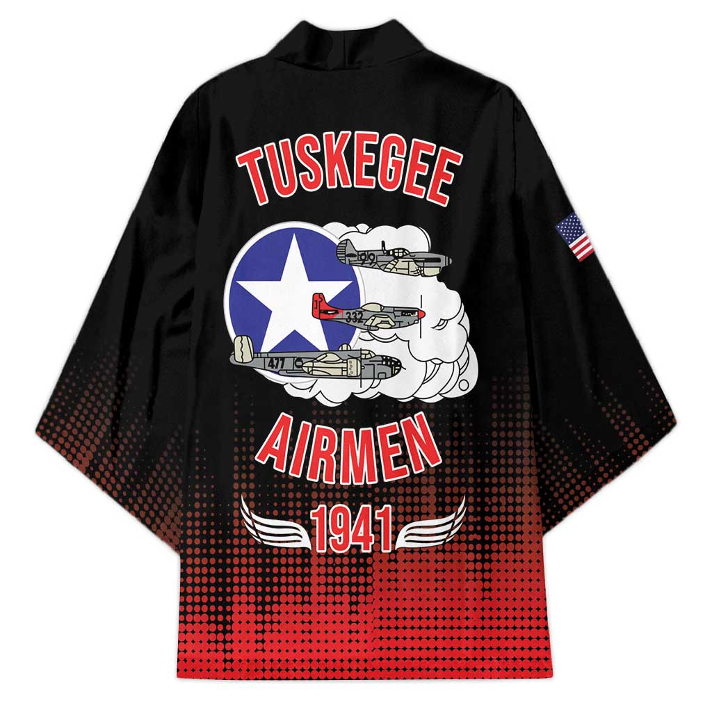 Tuskegee Red Tails Airmen WWII Tribute Kimono 332nd Fighter Group - Black