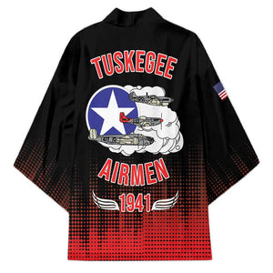 Tuskegee Red Tails Airmen WWII Tribute Kimono 332nd Fighter Group - Black