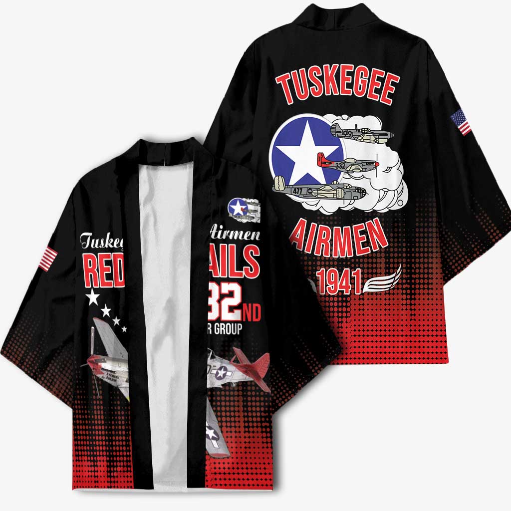 Tuskegee Red Tails Airmen WWII Tribute Kimono 332nd Fighter Group - Black