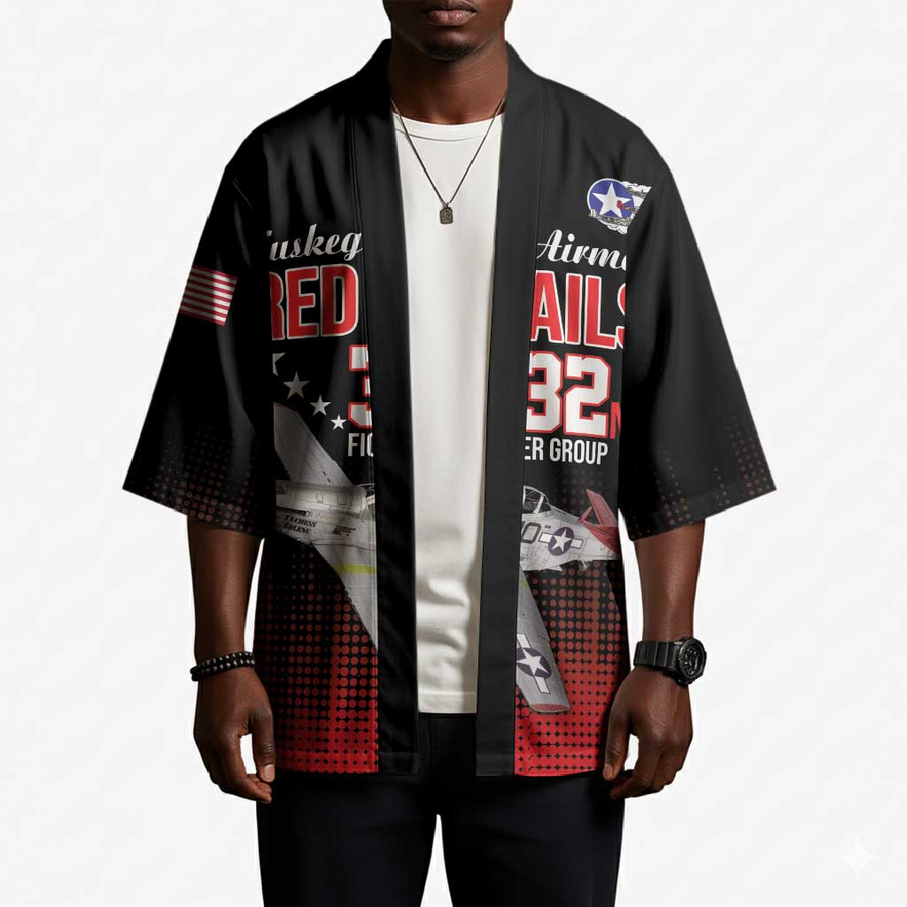 Tuskegee Red Tails Airmen WWII Tribute Kimono 332nd Fighter Group - Black