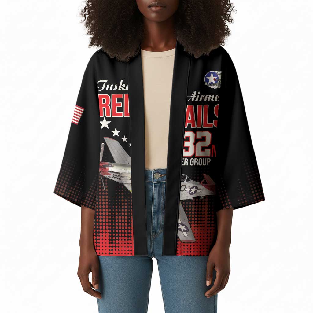 Tuskegee Red Tails Airmen WWII Tribute Kimono 332nd Fighter Group - Black