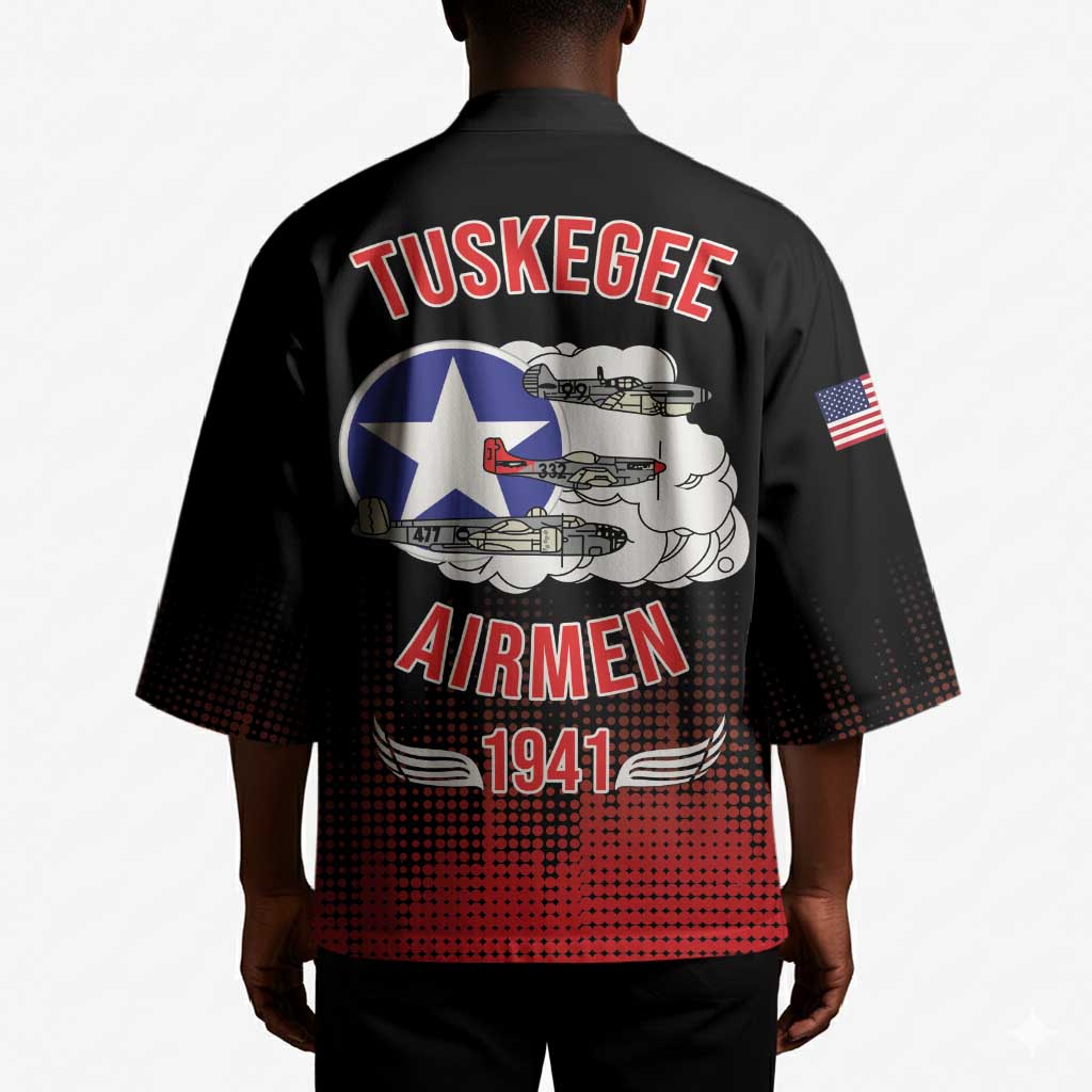 Tuskegee Red Tails Airmen WWII Tribute Kimono 332nd Fighter Group - Black