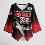Tuskegee Red Tails Airmen WWII Tribute Kimono Sleeve Blouse 332nd Fighter Group - Black