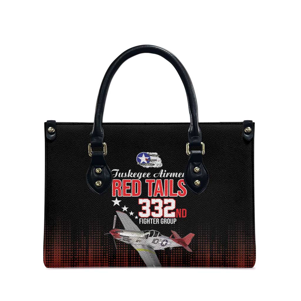 Tuskegee Red Tails Airmen WWII Tribute Leather Bag 332nd Fighter Group - Black