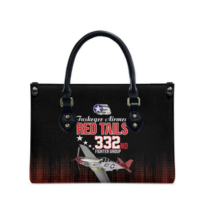 Tuskegee Red Tails Airmen WWII Tribute Leather Bag 332nd Fighter Group - Black