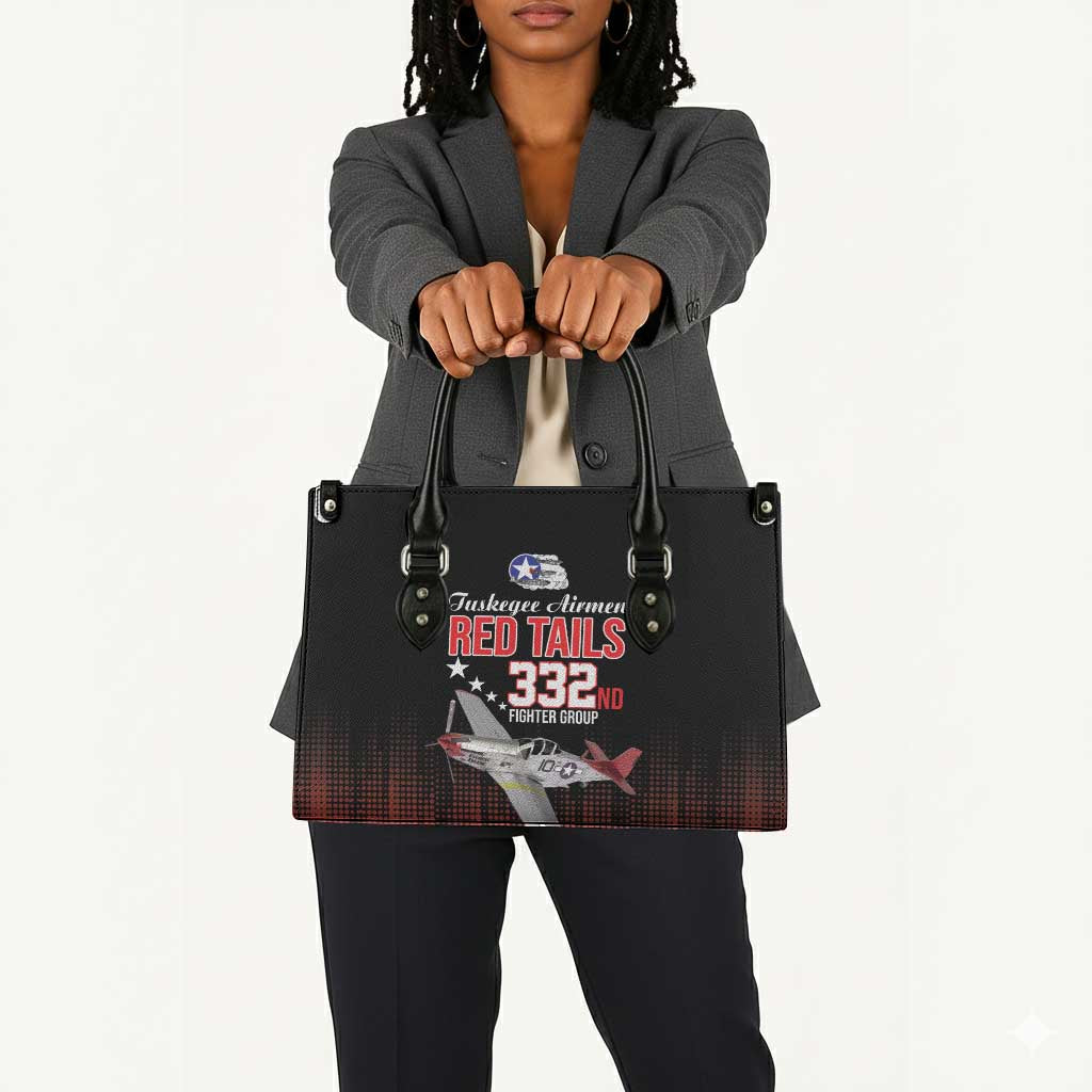Tuskegee Red Tails Airmen WWII Tribute Leather Bag 332nd Fighter Group - Black