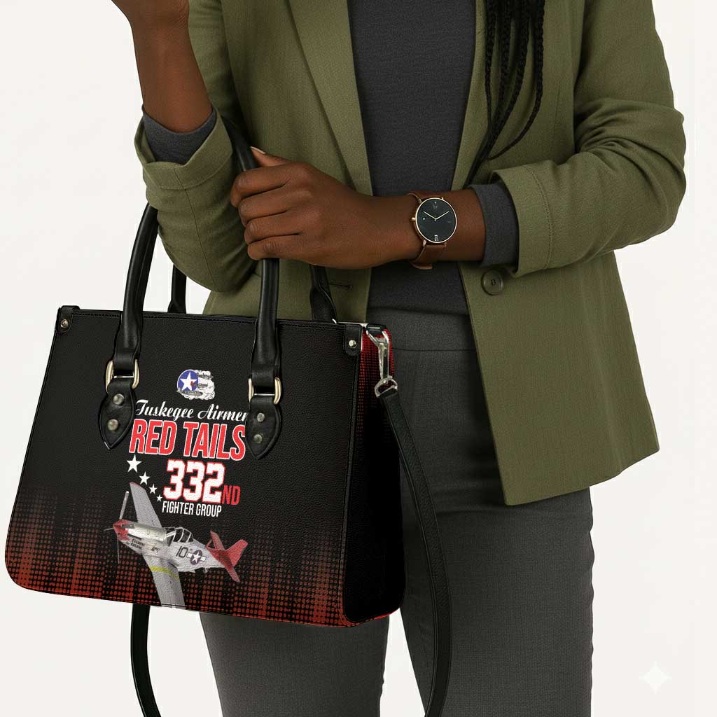 Tuskegee Red Tails Airmen WWII Tribute Leather Bag 332nd Fighter Group - Black
