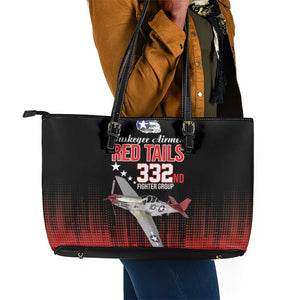 Tuskegee Red Tails Airmen WWII Tribute Leather Tote Bag 332nd Fighter Group - Black - African Pride