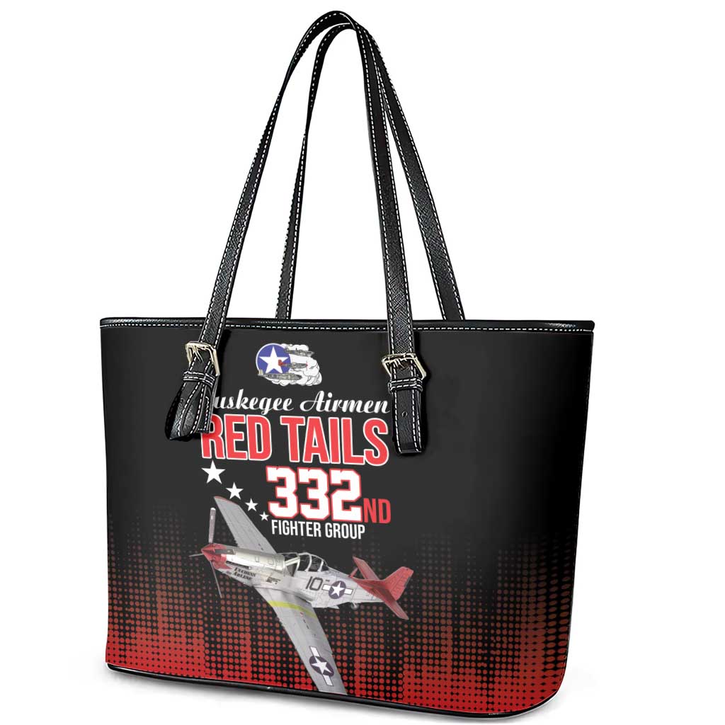 Tuskegee Red Tails Airmen WWII Tribute Leather Tote Bag 332nd Fighter Group - Black - African Pride