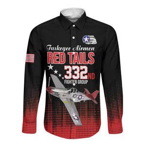 Tuskegee Red Tails Airmen WWII Tribute Long Sleeve Button Shirt 332nd Fighter Group - Black - African Pride