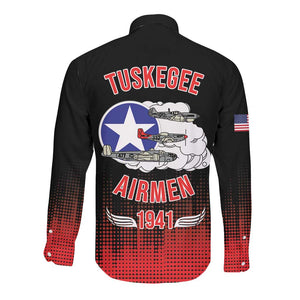 Tuskegee Red Tails Airmen WWII Tribute Long Sleeve Button Shirt 332nd Fighter Group - Black - African Pride