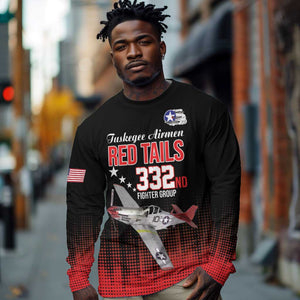 Tuskegee Red Tails Airmen WWII Tribute Long Sleeve Shirt 332nd Fighter Group - Black - African Pride