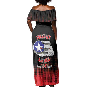 Tuskegee Red Tails Airmen WWII Tribute Off Shoulder Maxi Dress 332nd Fighter Group - Black - African Pride