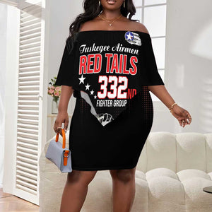 Tuskegee Red Tails Airmen WWII Tribute Off Shoulder Short Dress 332nd Fighter Group - Black - African Pride