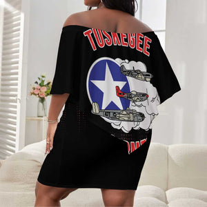 Tuskegee Red Tails Airmen WWII Tribute Off Shoulder Short Dress 332nd Fighter Group - Black - African Pride