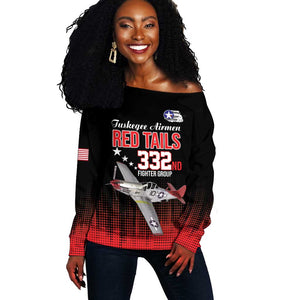Tuskegee Red Tails Airmen WWII Tribute Off Shoulder Sweater 332nd Fighter Group - Black - African Pride