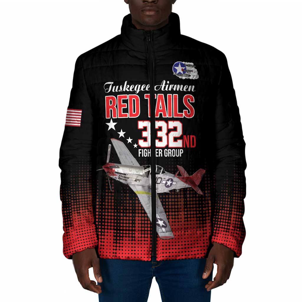 Tuskegee Red Tails Airmen WWII Tribute Padded Jacket 332nd Fighter Group - Black