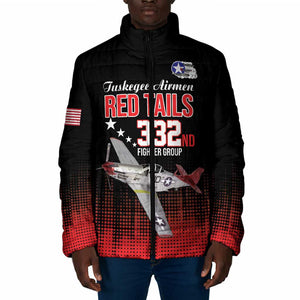 Tuskegee Red Tails Airmen WWII Tribute Padded Jacket 332nd Fighter Group - Black