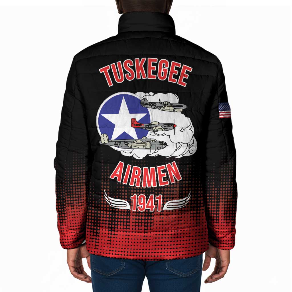 Tuskegee Red Tails Airmen WWII Tribute Padded Jacket 332nd Fighter Group - Black