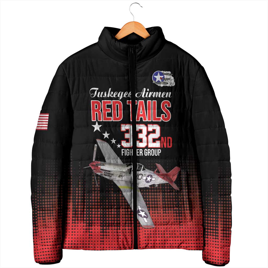 Tuskegee Red Tails Airmen WWII Tribute Padded Jacket 332nd Fighter Group - Black