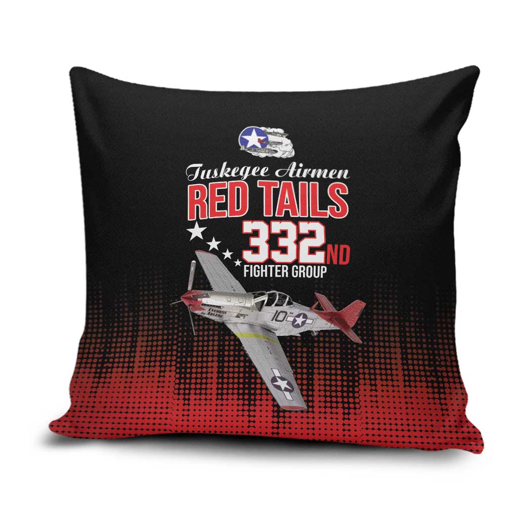 Tuskegee Red Tails Airmen WWII Tribute Pillow Cover 332nd Fighter Group - Black