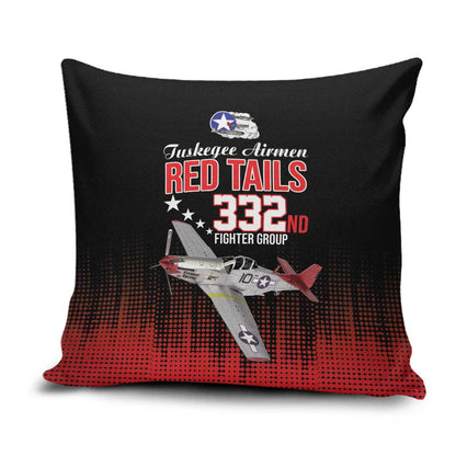 Tuskegee Red Tails Airmen WWII Tribute Pillow Cover 332nd Fighter Group - Black