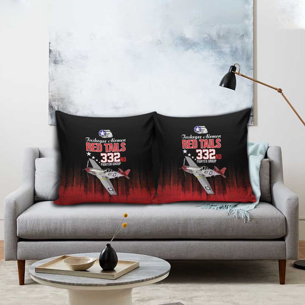 Tuskegee Red Tails Airmen WWII Tribute Pillow Cover 332nd Fighter Group - Black