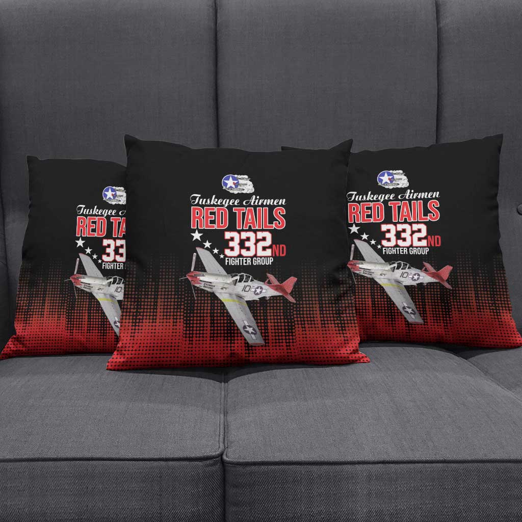 Tuskegee Red Tails Airmen WWII Tribute Pillow Cover 332nd Fighter Group - Black